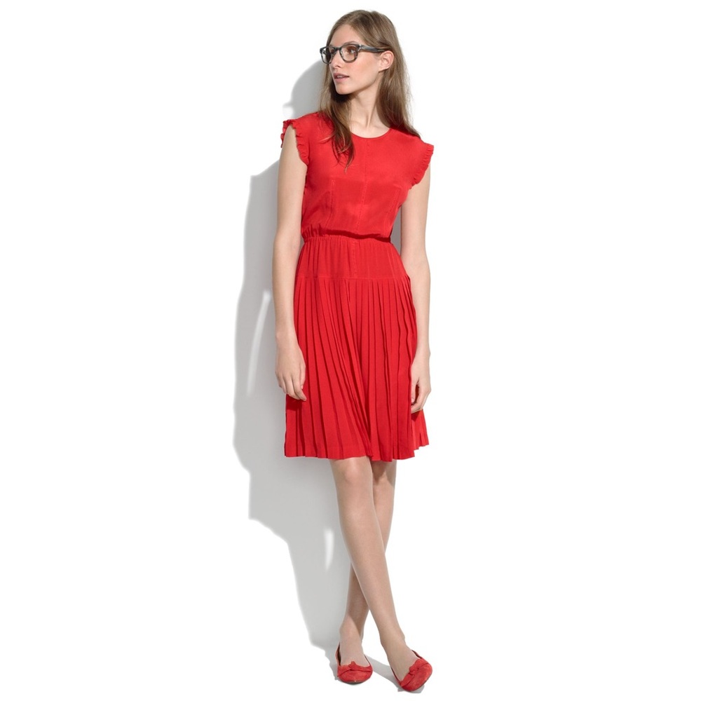 Red Silk Drop-pleat Dress